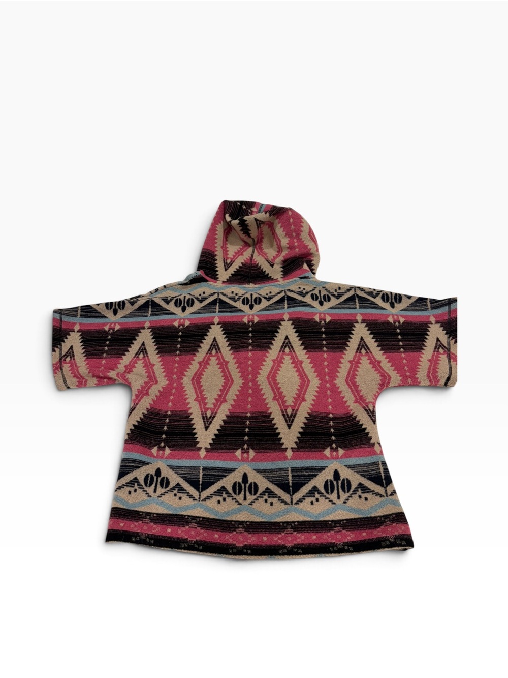 dylan Aztec Hooded Knit Poncho - Pink, Black, Cream
